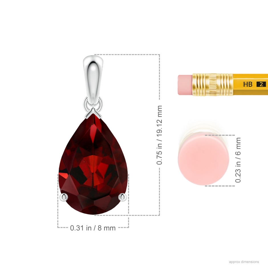 12x8mm AAA Pear-Shaped Garnet Solitaire Pendant in White Gold ruler