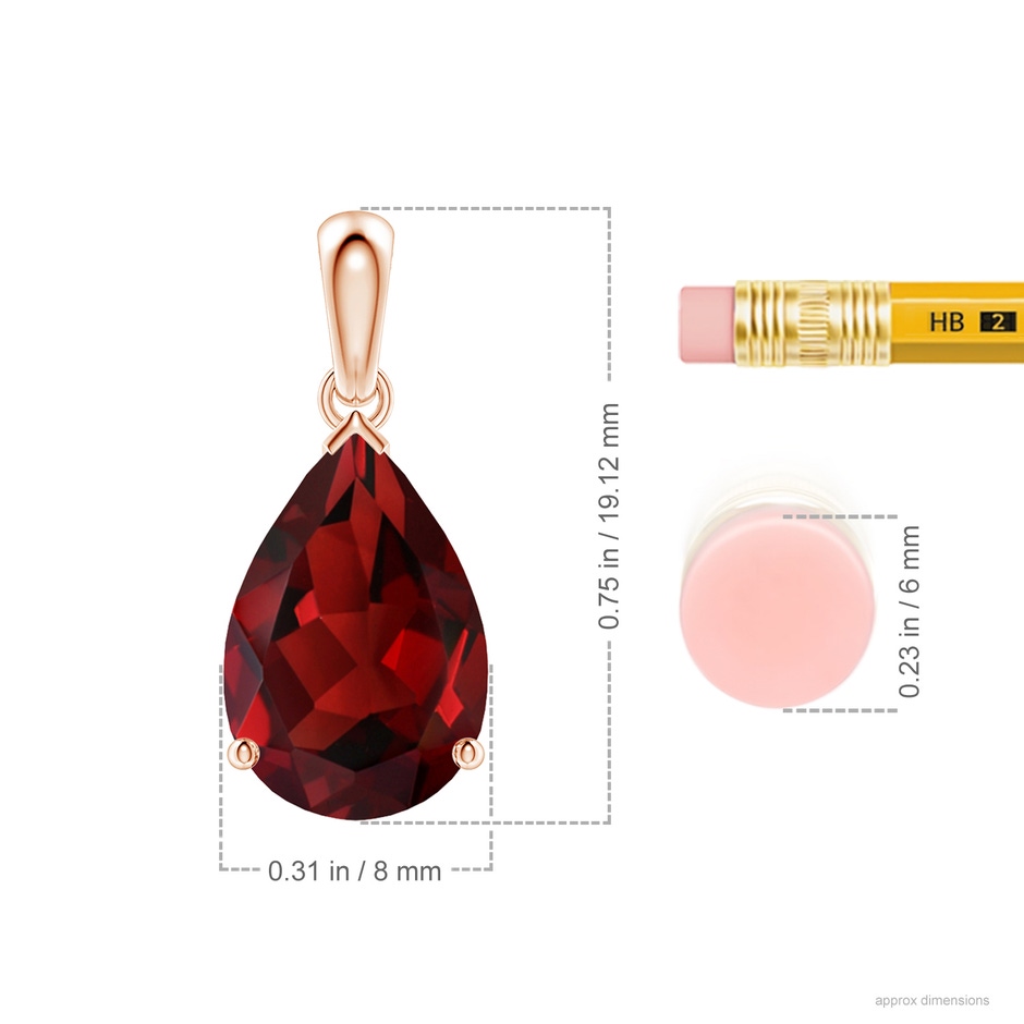 12x8mm AAAA Pear-Shaped Garnet Solitaire Pendant in 18K Rose Gold ruler