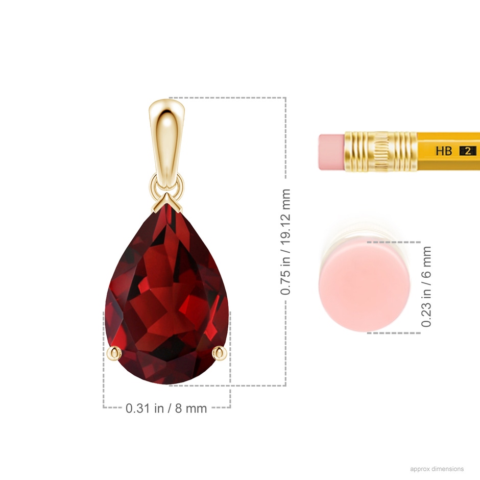 12x8mm AAAA Pear-Shaped Garnet Solitaire Pendant in 18K Yellow Gold ruler