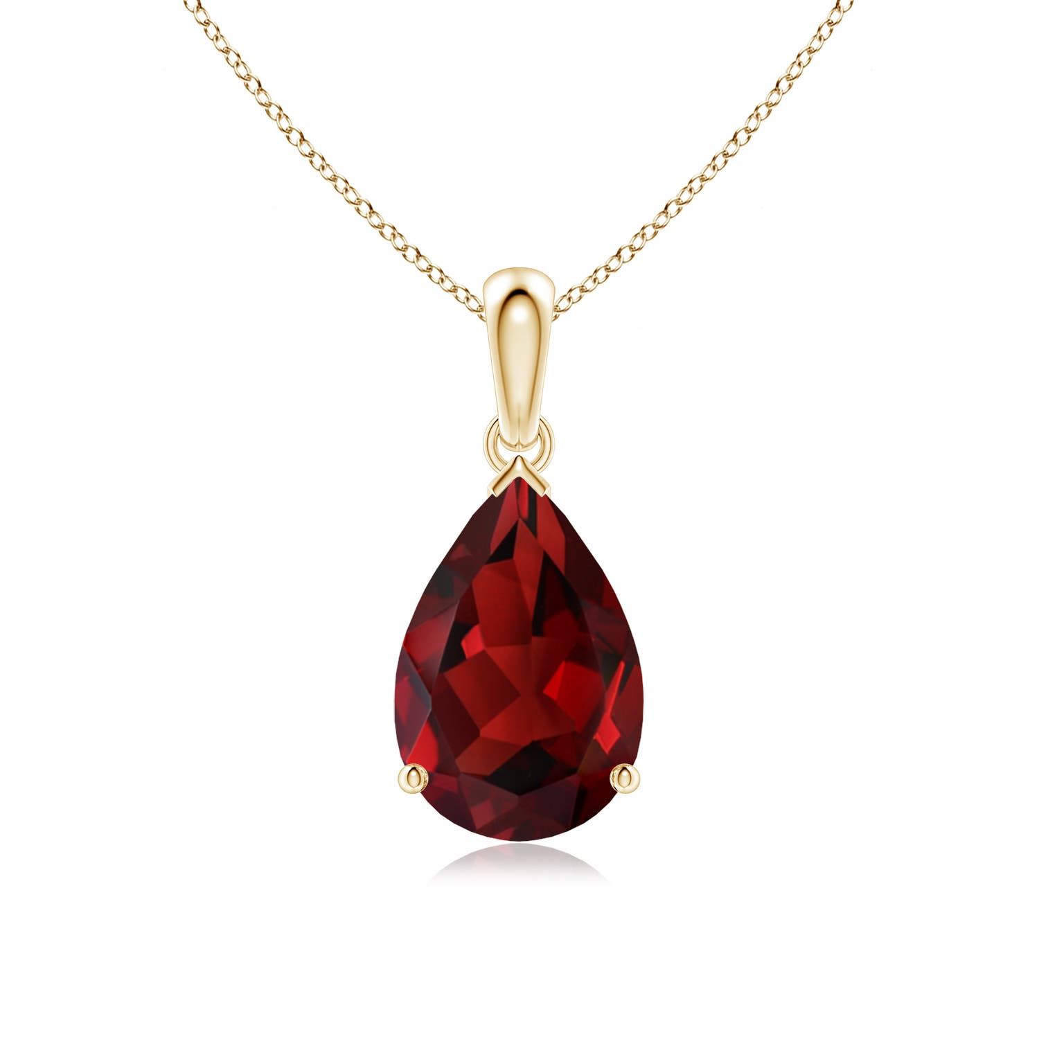 12x8mm AAAA Pear-Shaped Garnet Solitaire Pendant in Yellow Gold