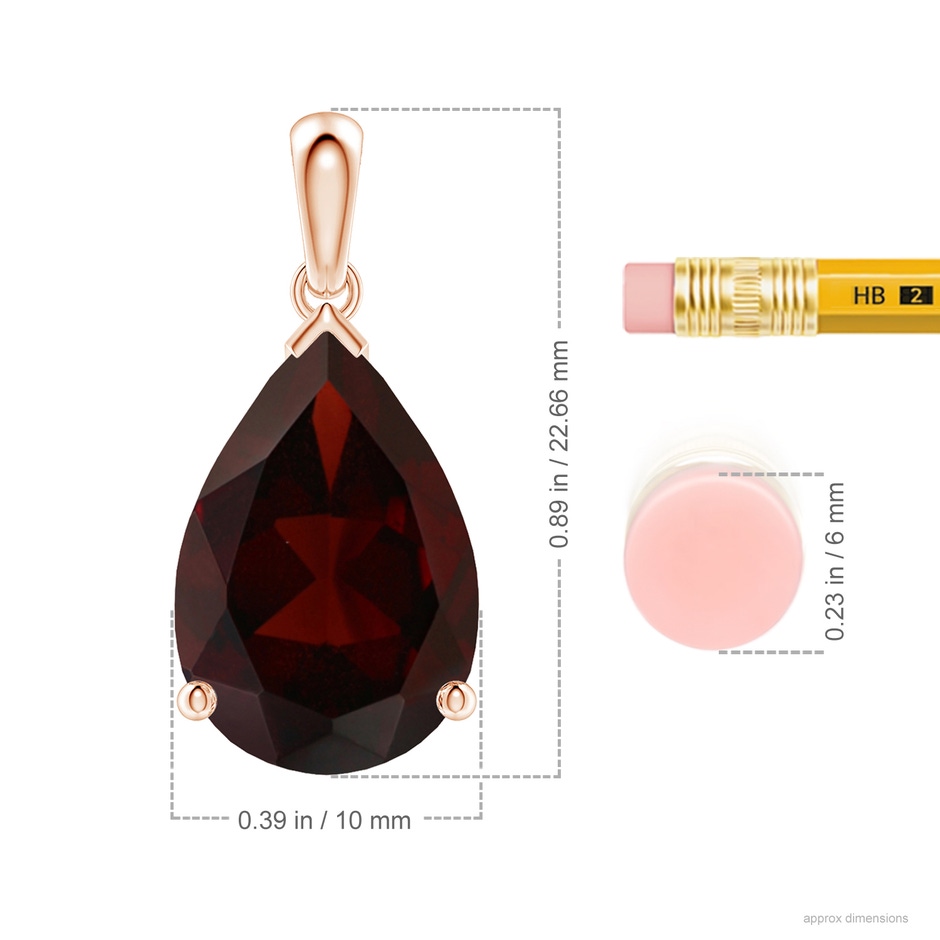 15x10mm A Pear-Shaped Garnet Solitaire Pendant in Rose Gold ruler