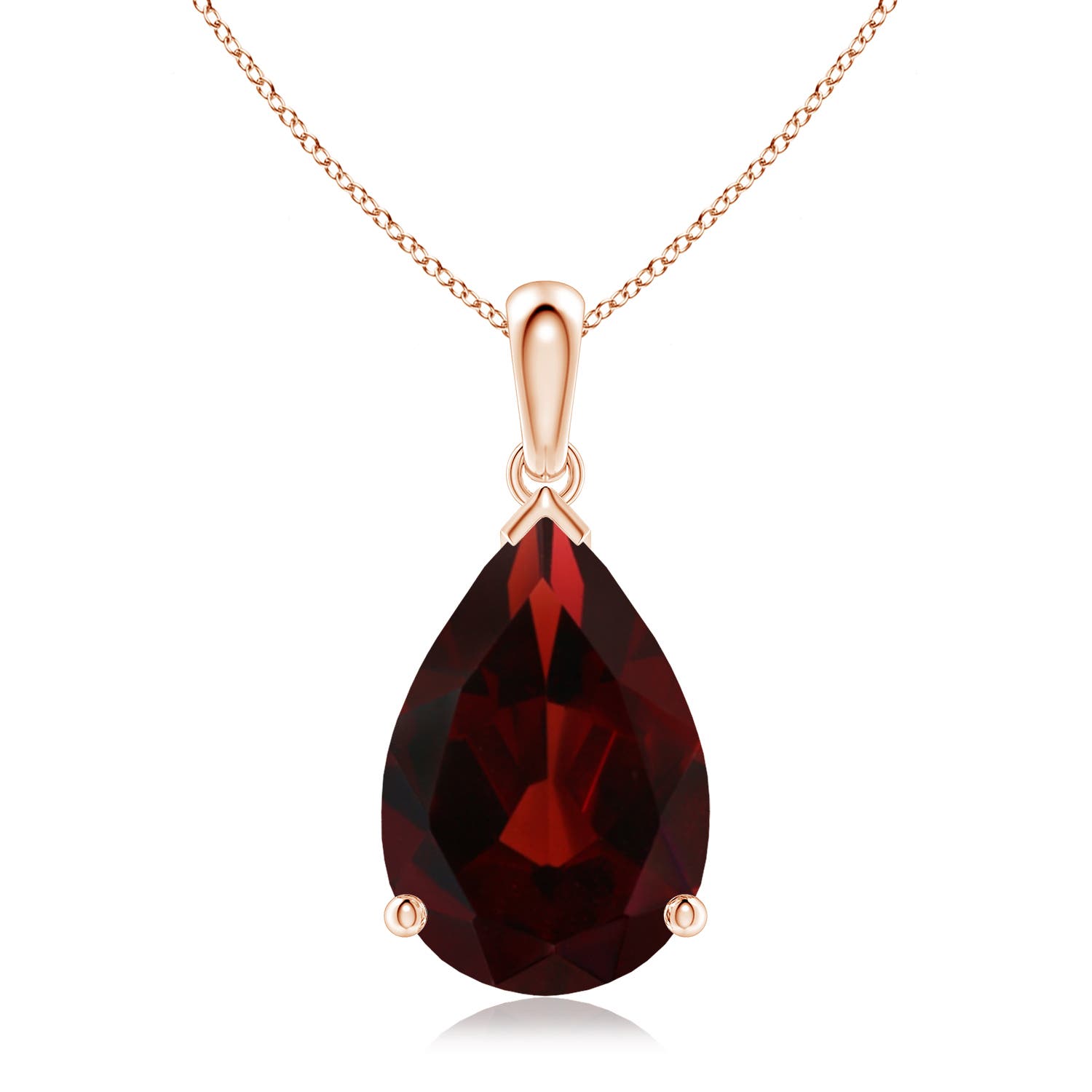 15x10mm AA Pear-Shaped Garnet Solitaire Pendant in Rose Gold