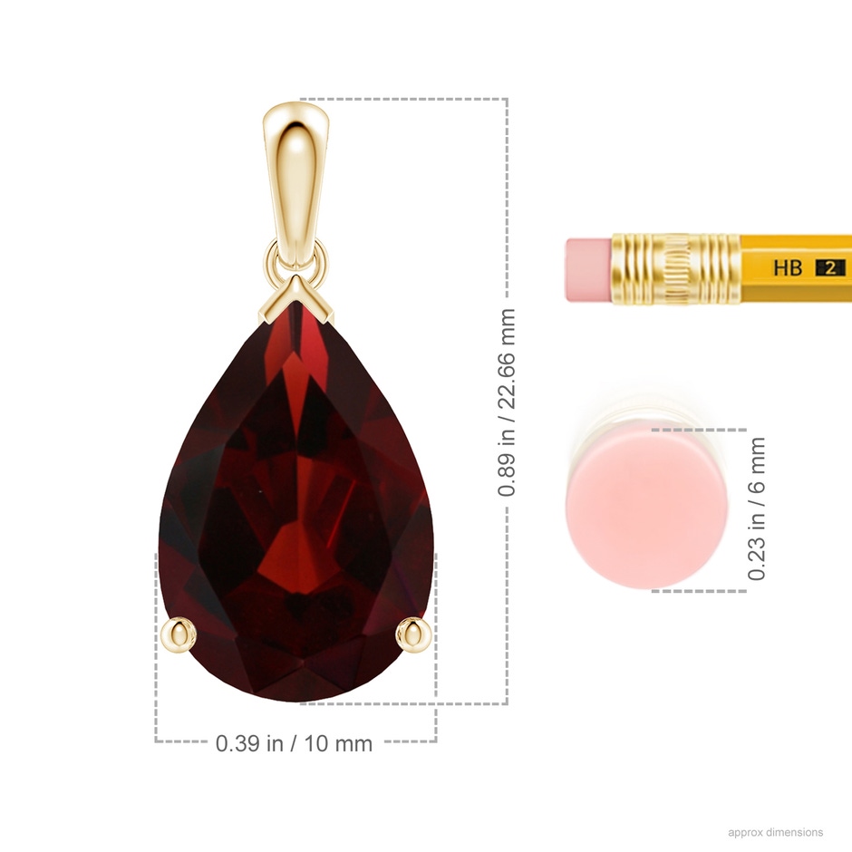 15x10mm AA Pear-Shaped Garnet Solitaire Pendant in Yellow Gold ruler