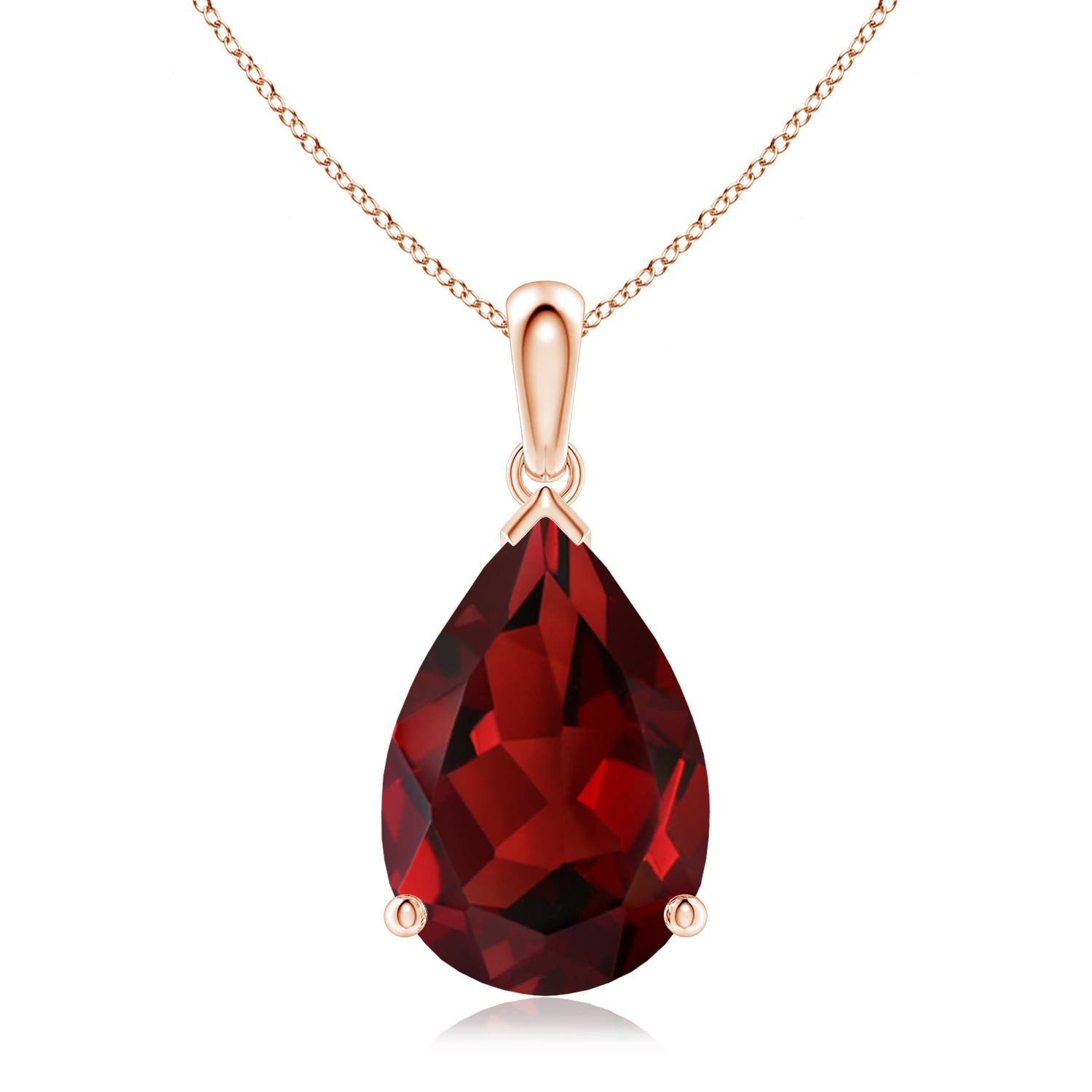 15x10mm AAAA Pear-Shaped Garnet Solitaire Pendant in 18K Rose Gold