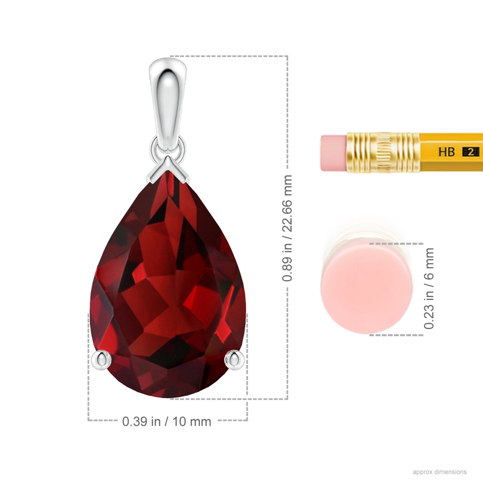 15x10mm AAAA Pear-Shaped Garnet Solitaire Pendant in P950 Platinum ruler