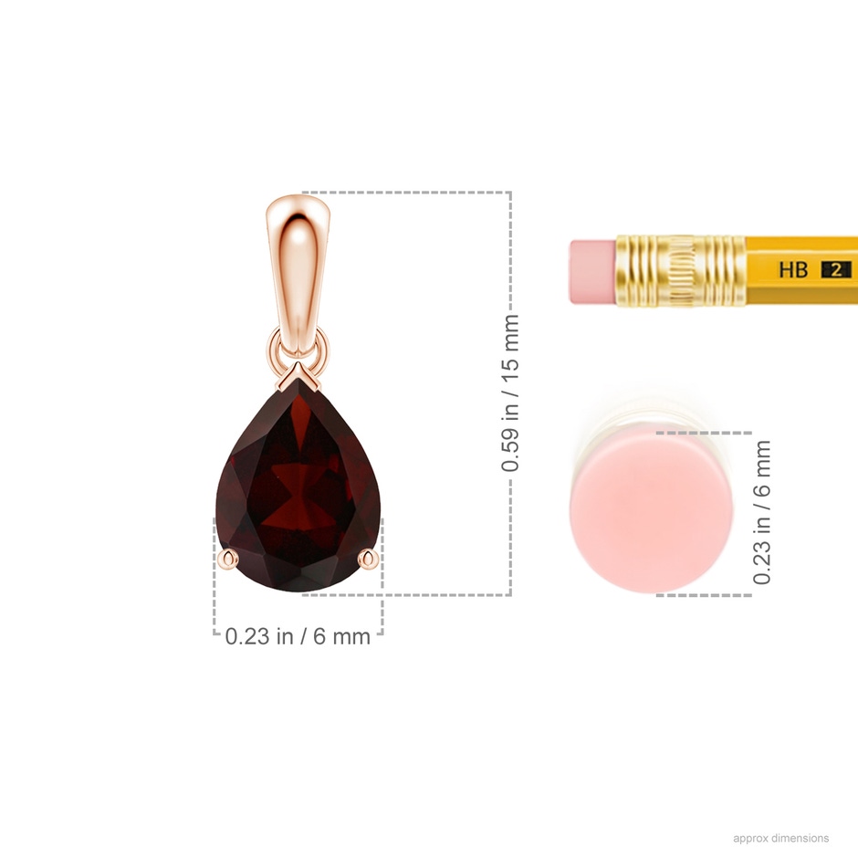 8x6mm A Pear-Shaped Garnet Solitaire Pendant in Rose Gold ruler