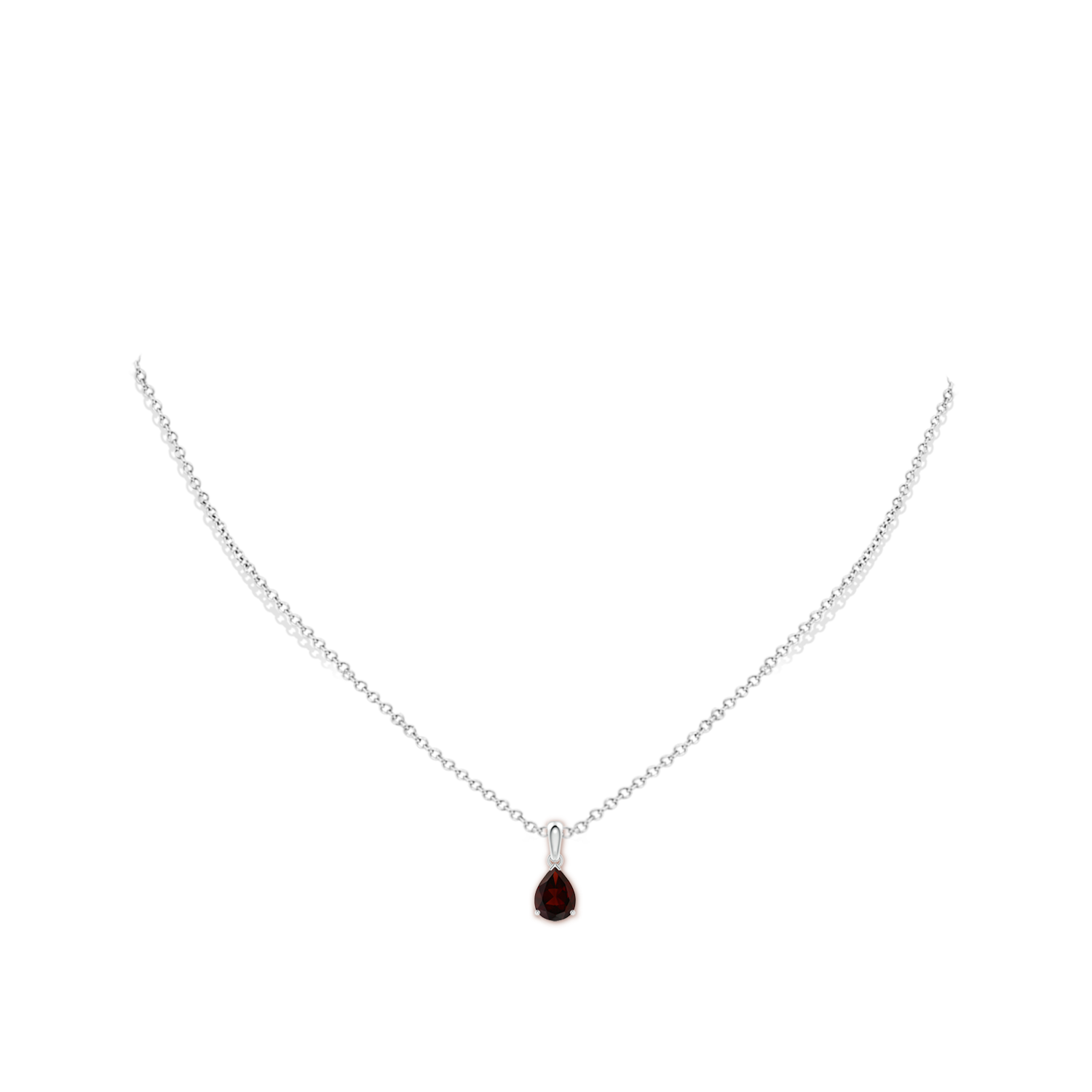 8x6mm A Pear-Shaped Garnet Solitaire Pendant in White Gold - body_neck