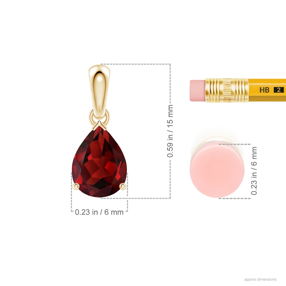 8x6mm AAAA Pear-Shaped Garnet Solitaire Pendant in Yellow Gold ruler