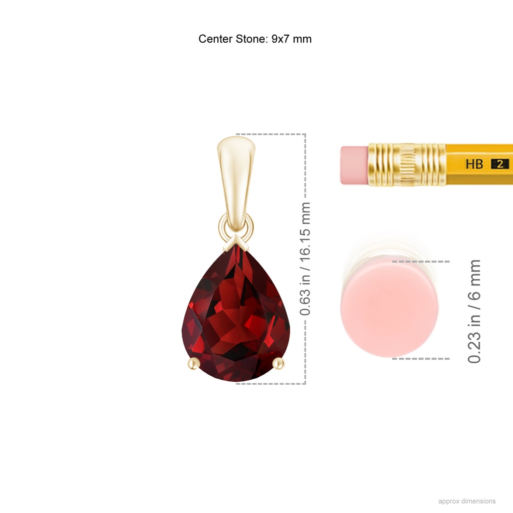 9x7mm AAAA Pear-Shaped Garnet Solitaire Pendant in Yellow Gold ruler