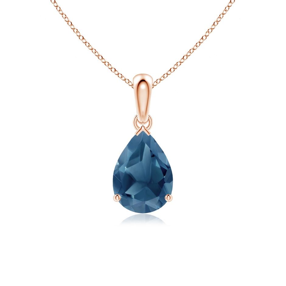 10x7mm A Prong-Set Pear London Blue Topaz Solitaire Pendant in Rose Gold 