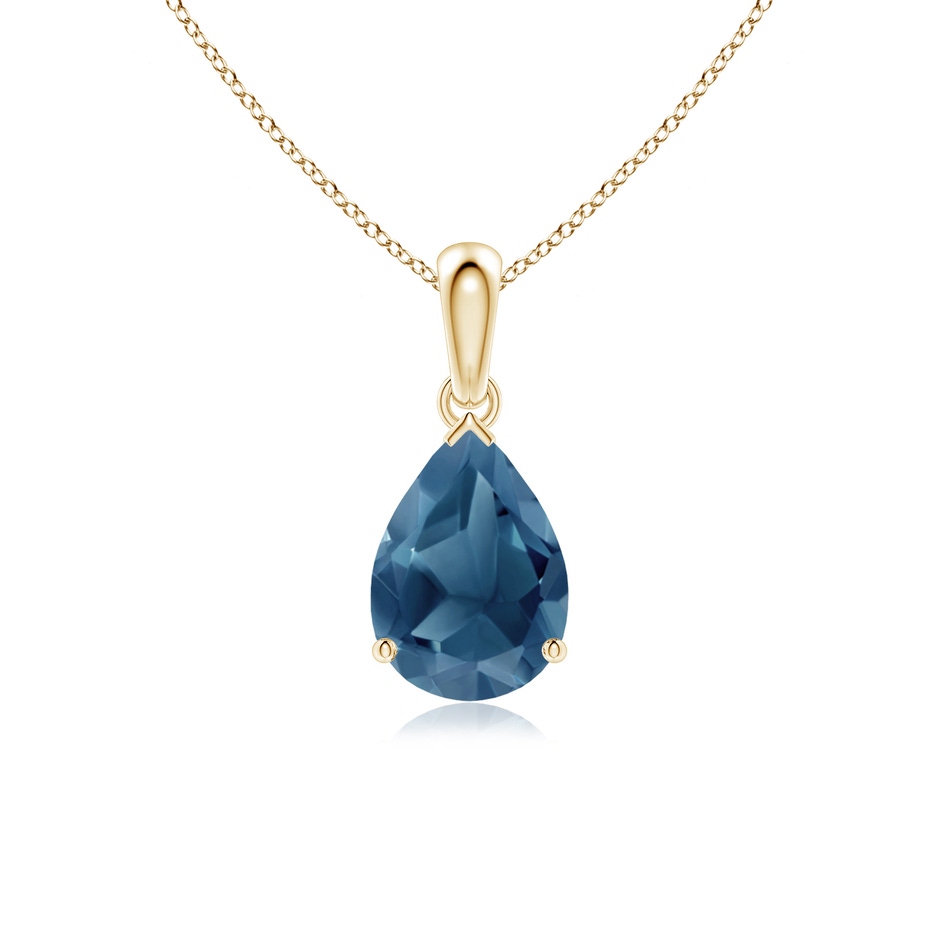 10x7mm A Prong-Set Pear London Blue Topaz Solitaire Pendant in Yellow Gold 
