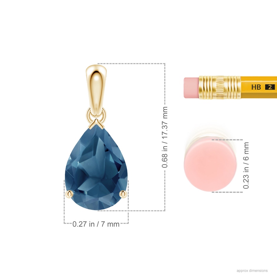 10x7mm A Prong-Set Pear London Blue Topaz Solitaire Pendant in Yellow Gold ruler