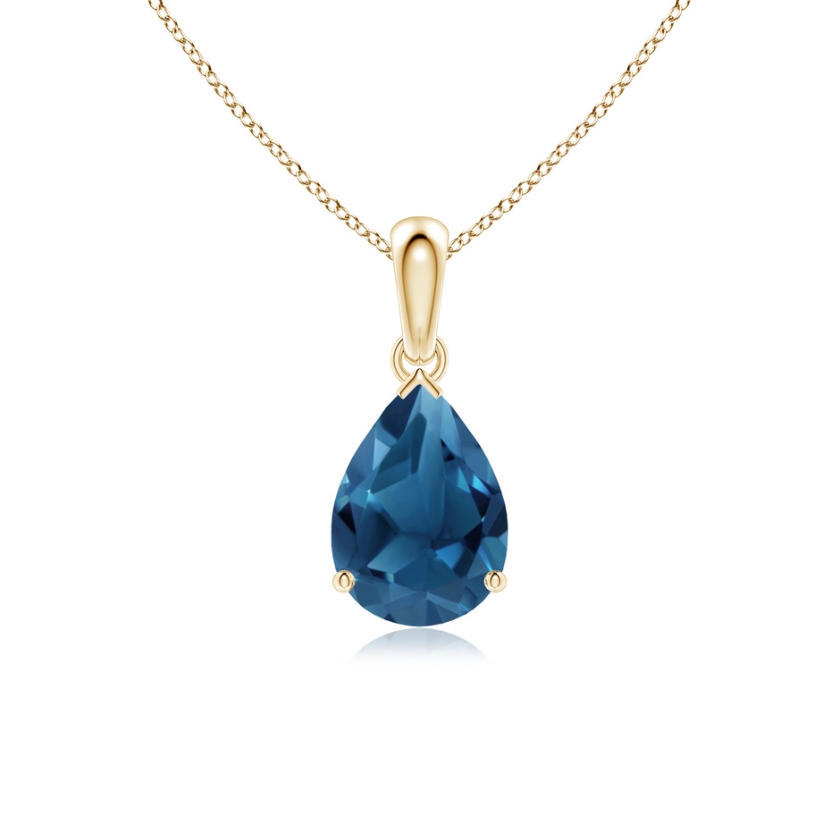 10x7mm AA Prong-Set Pear London Blue Topaz Solitaire Pendant in Yellow Gold 