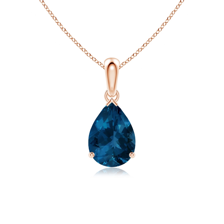 10x7mm AAA Prong-Set Pear London Blue Topaz Solitaire Pendant in Rose Gold 