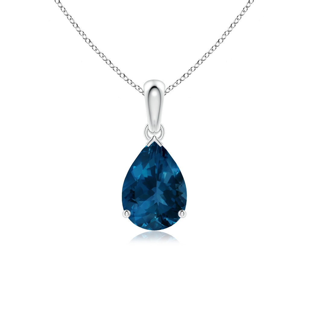 10x7mm AAA Prong-Set Pear London Blue Topaz Solitaire Pendant in White Gold