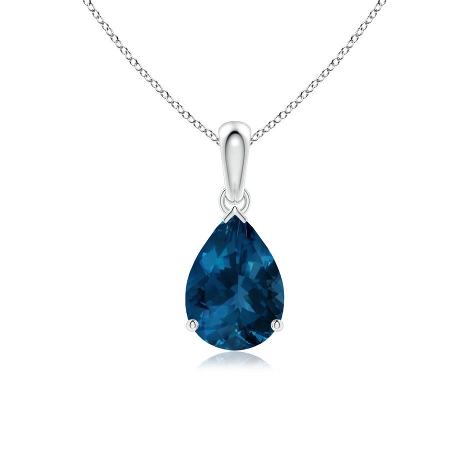 10x7mm AAA Prong-Set Pear London Blue Topaz Solitaire Pendant in White Gold 