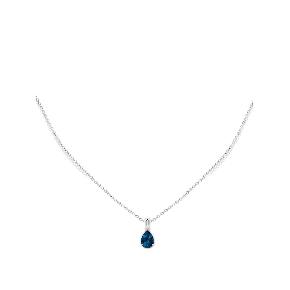 10x7mm AAA Prong-Set Pear London Blue Topaz Solitaire Pendant in White Gold pen
