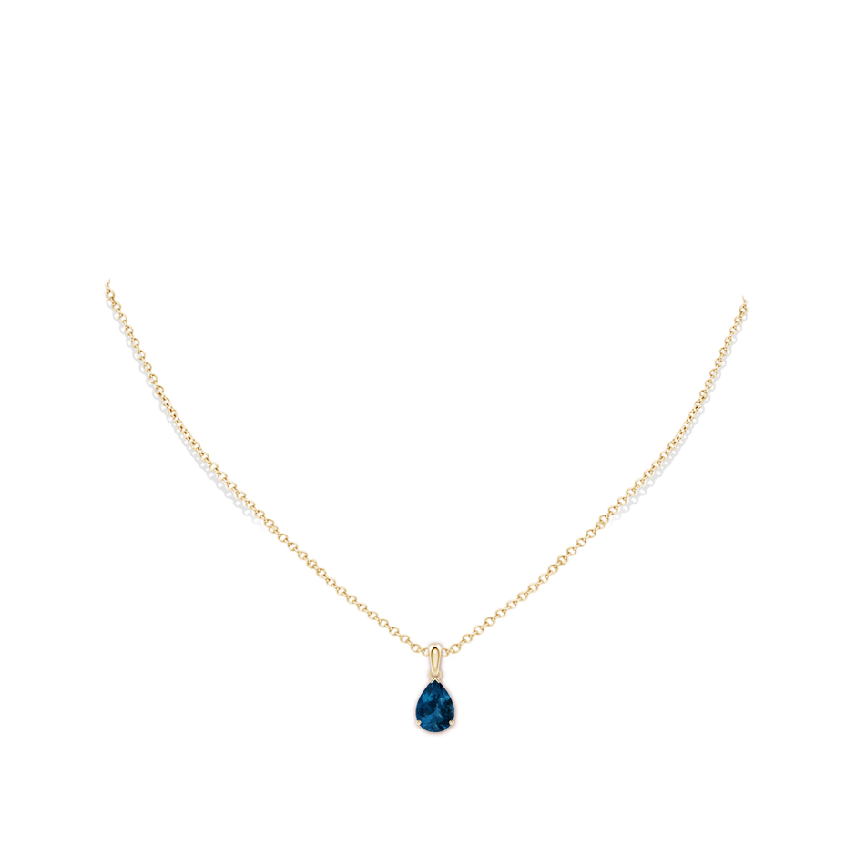 10x7mm AAA Prong-Set Pear London Blue Topaz Solitaire Pendant in Yellow Gold pen