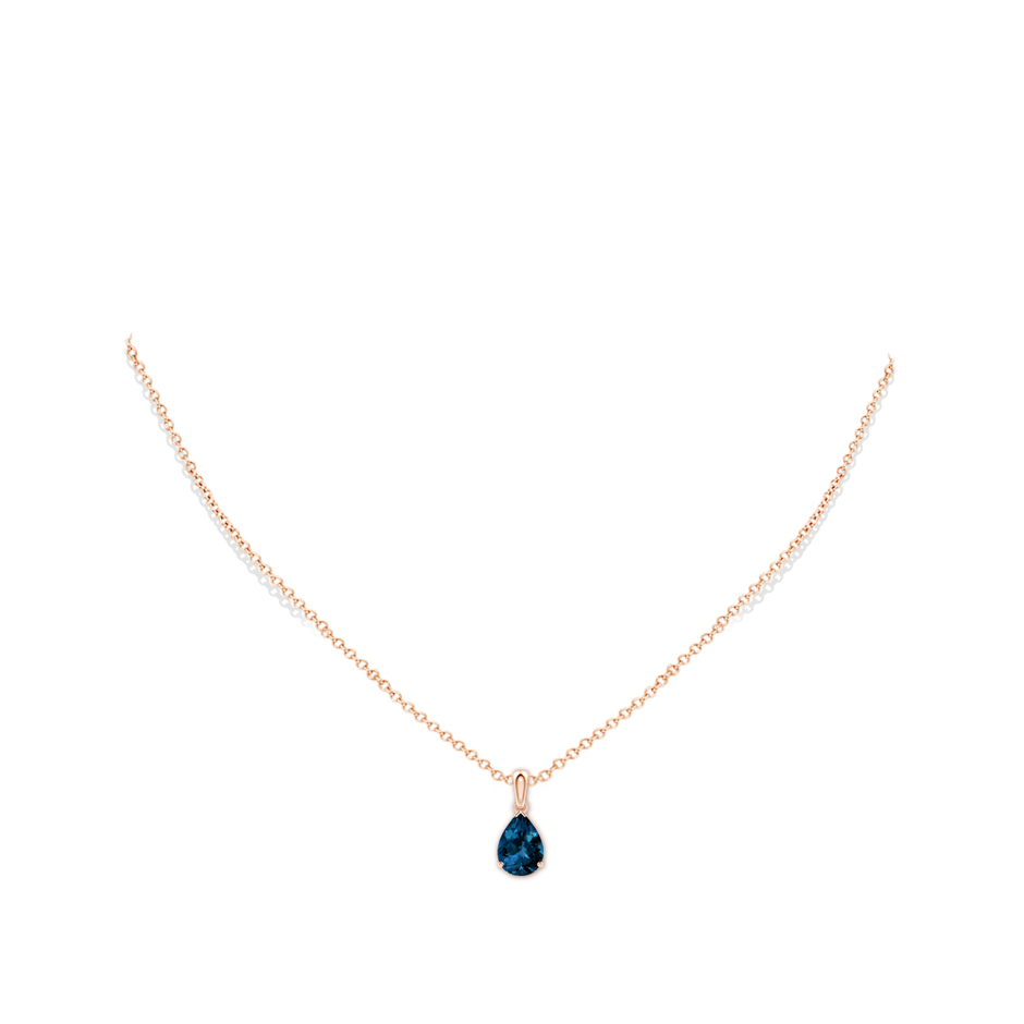 10x7mm AAAA Prong-Set Pear London Blue Topaz Solitaire Pendant in Rose Gold pen