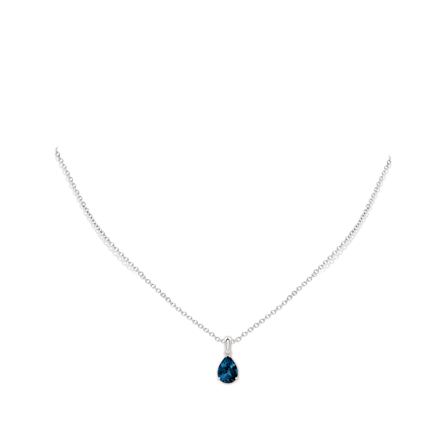 10x7mm AAAA Prong-Set Pear London Blue Topaz Solitaire Pendant in White Gold - body_neck