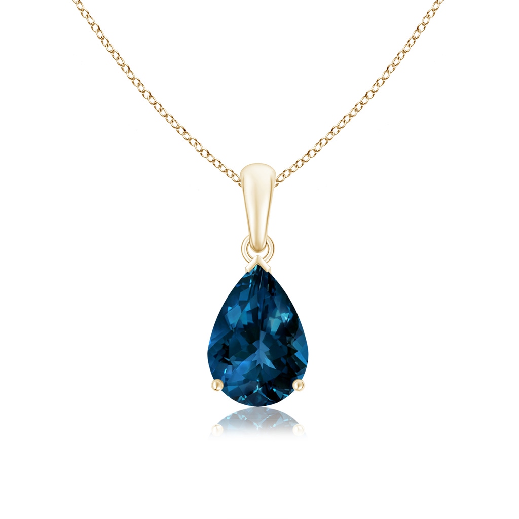 10x7mm AAAA Pear-Shaped London Blue Topaz Solitaire Pendant in Yellow Gold