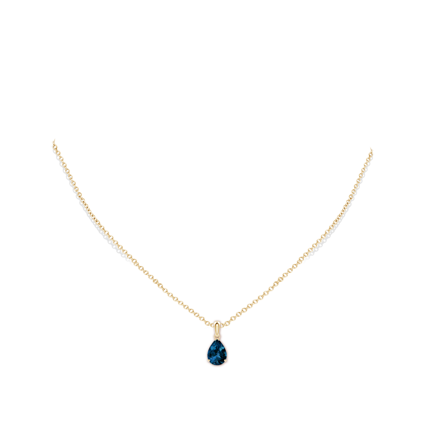 10x7mm AAAA Prong-Set Pear London Blue Topaz Solitaire Pendant in Yellow Gold - body_neck