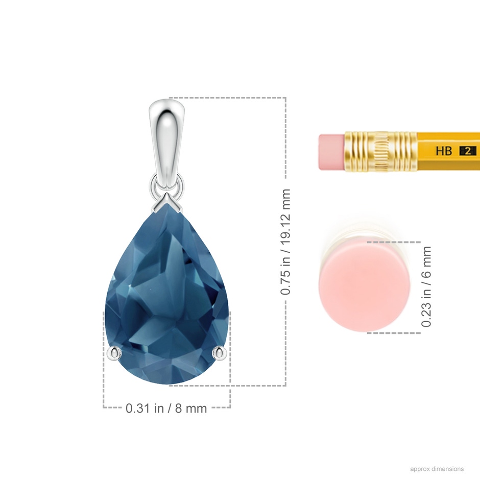 12x8mm A Prong-Set Pear London Blue Topaz Solitaire Pendant in P950 Platinum ruler