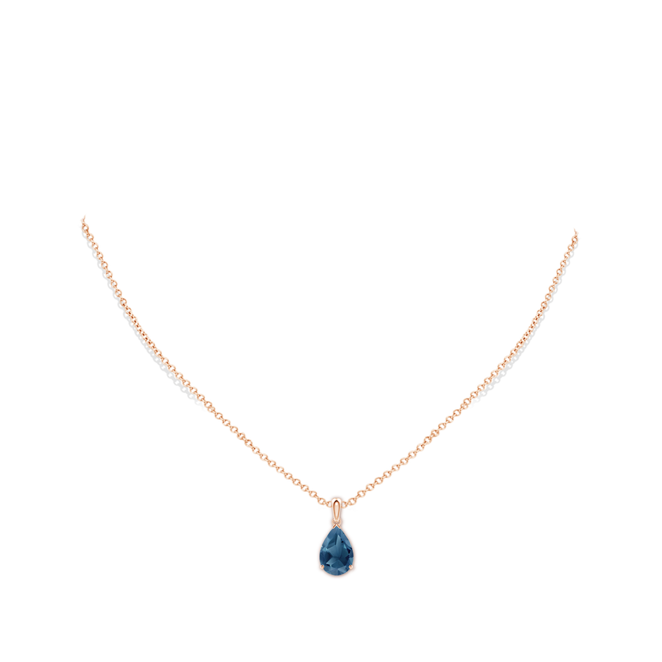 12x8mm A Prong-Set Pear London Blue Topaz Solitaire Pendant in Rose Gold pen
