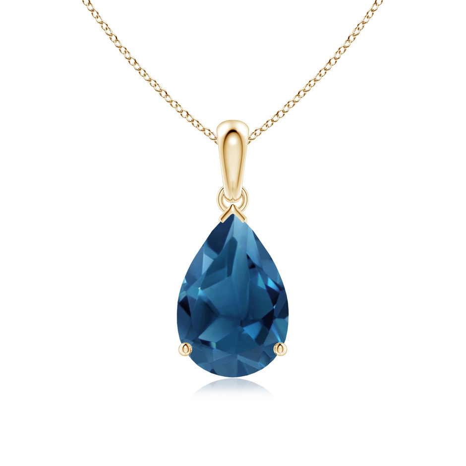 12x8mm AA Prong-Set Pear London Blue Topaz Solitaire Pendant in Yellow Gold 