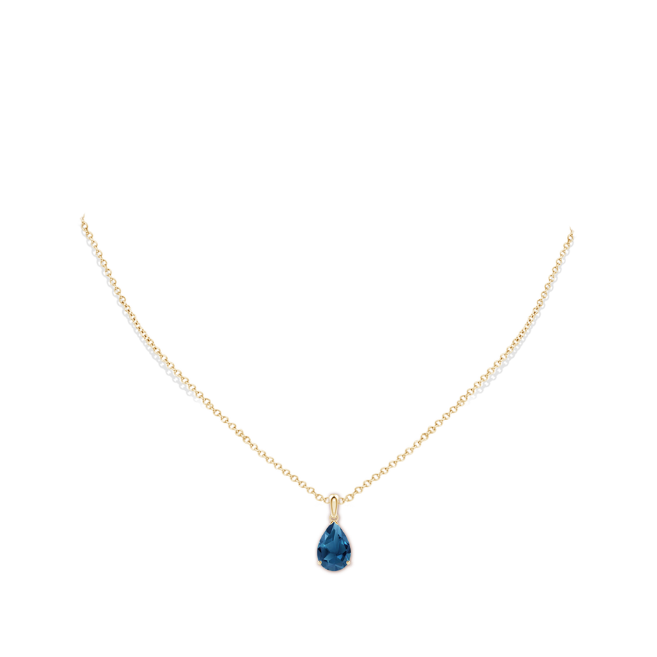 12x8mm AA Prong-Set Pear London Blue Topaz Solitaire Pendant in Yellow Gold pen