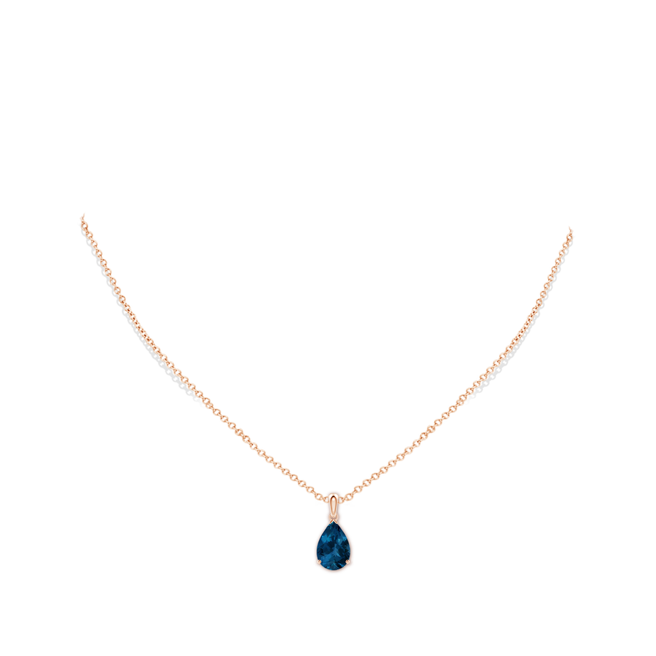 12x8mm AAA Prong-Set Pear London Blue Topaz Solitaire Pendant in Rose Gold pen