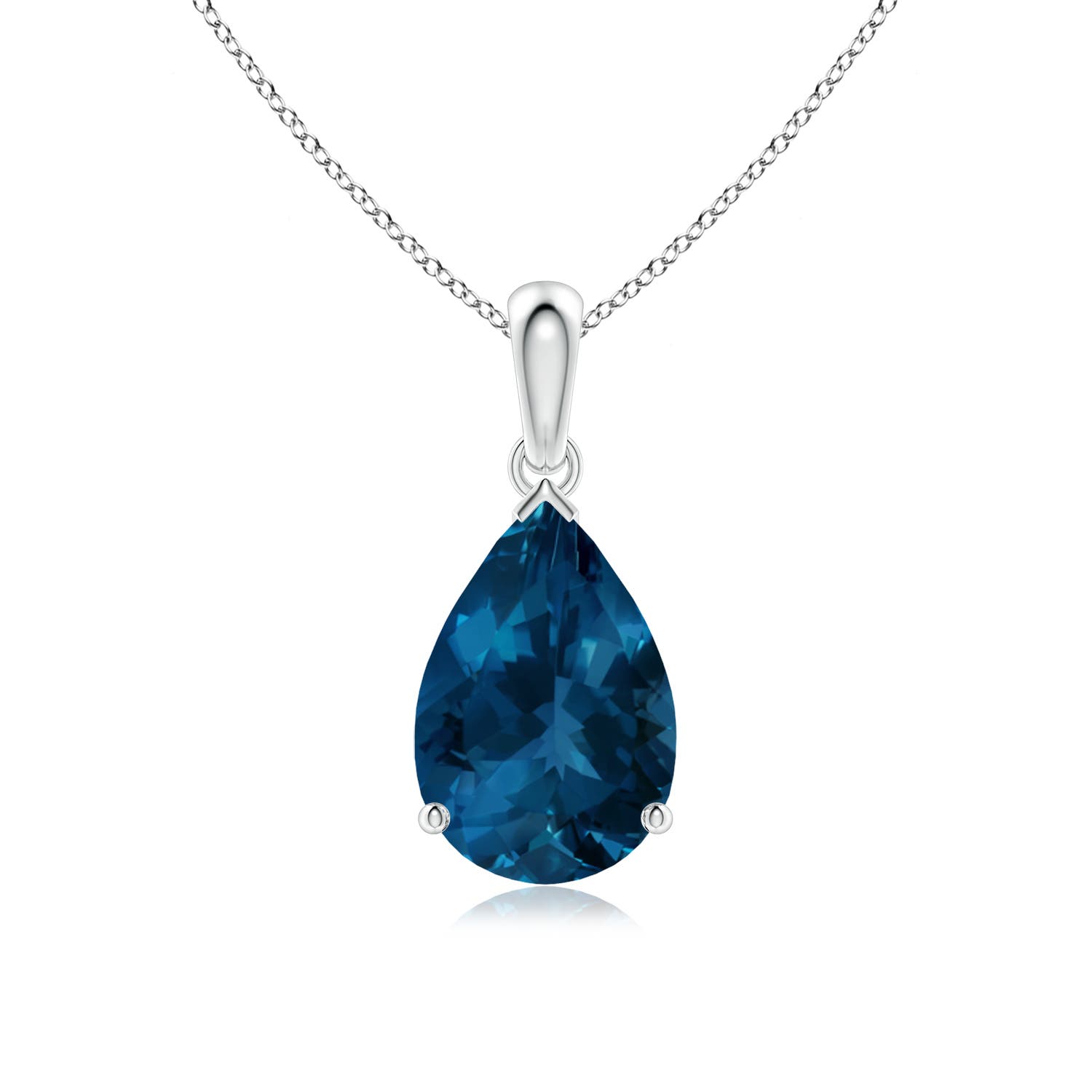 12x8mm AAA Prong-Set Pear London Blue Topaz Solitaire Pendant in White Gold