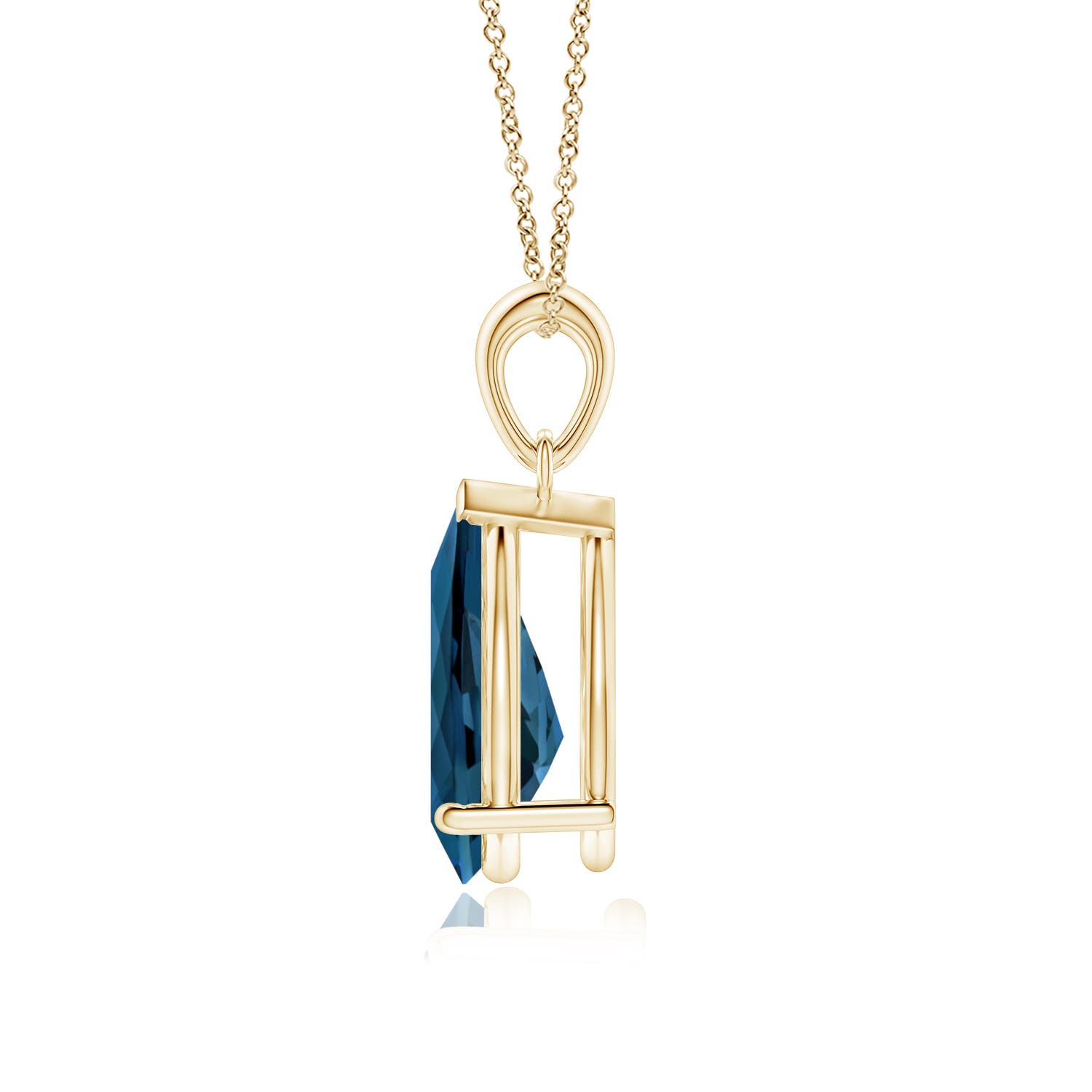 12x8mm AAA Prong-Set Pear London Blue Topaz Solitaire Pendant in Yellow Gold