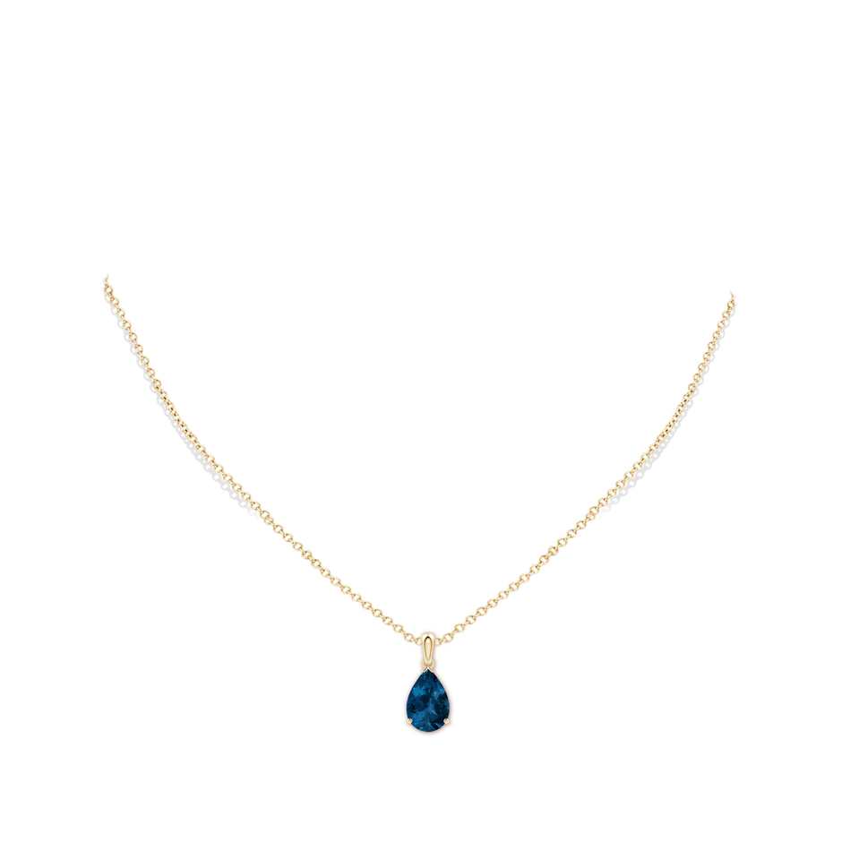 12x8mm AAA Prong-Set Pear London Blue Topaz Solitaire Pendant in Yellow Gold pen
