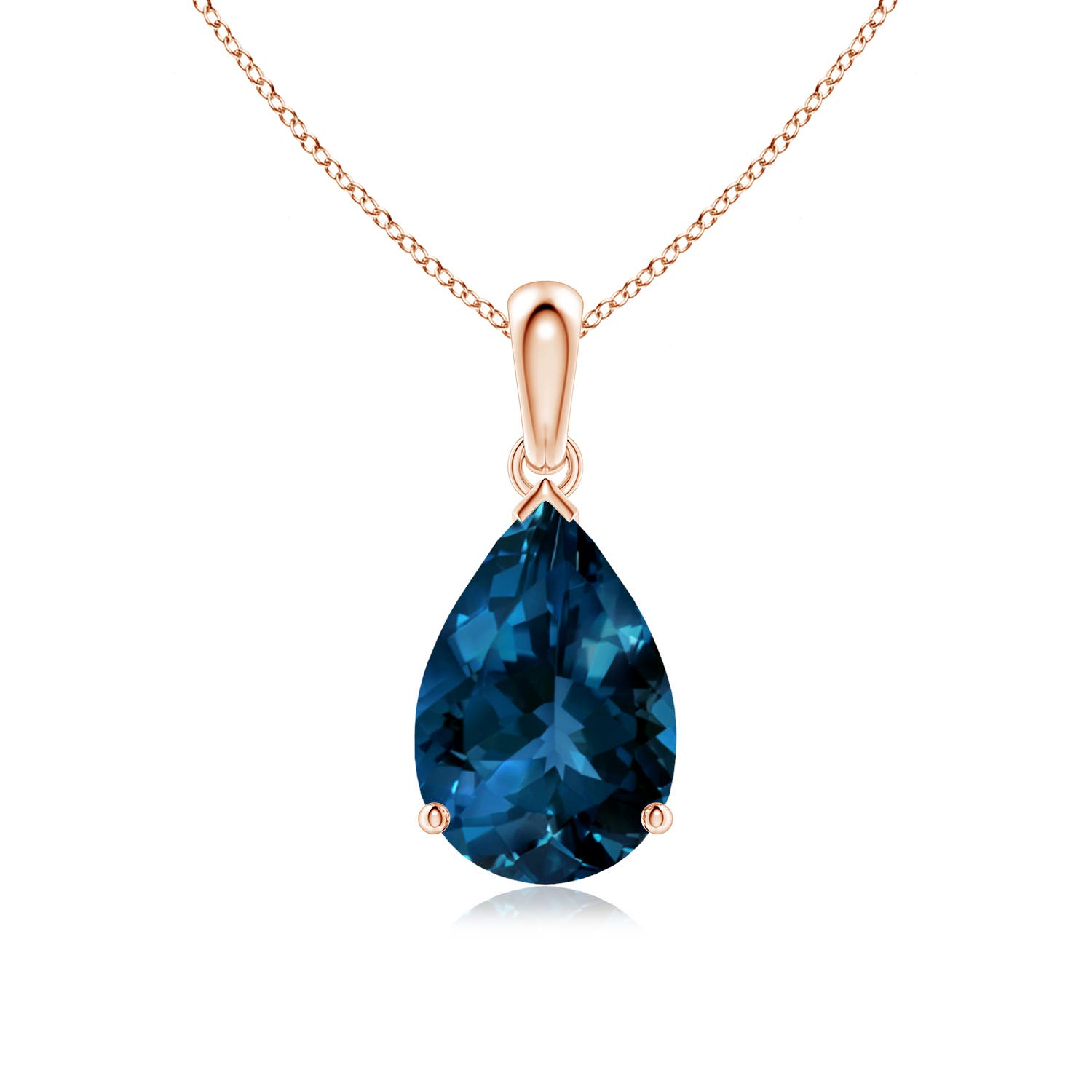 12x8mm AAAA Prong-Set Pear London Blue Topaz Solitaire Pendant in 18K Rose Gold