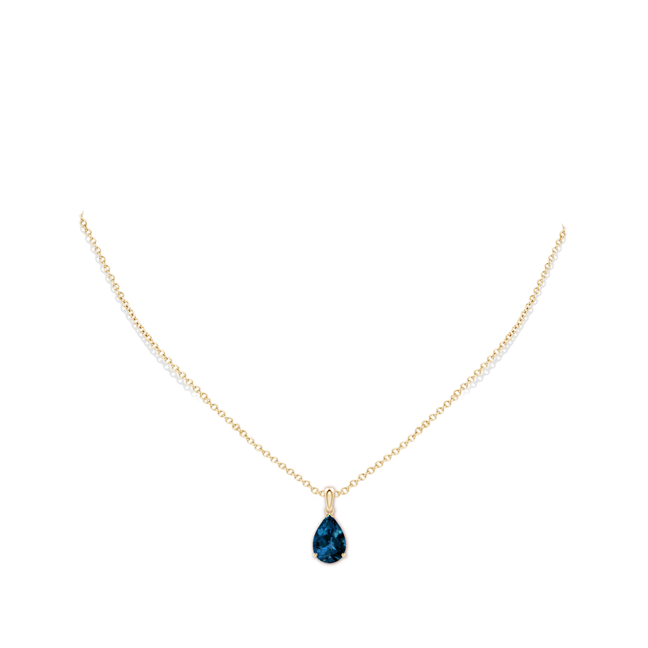 12x8mm AAAA Prong-Set Pear London Blue Topaz Solitaire Pendant in Yellow Gold pen