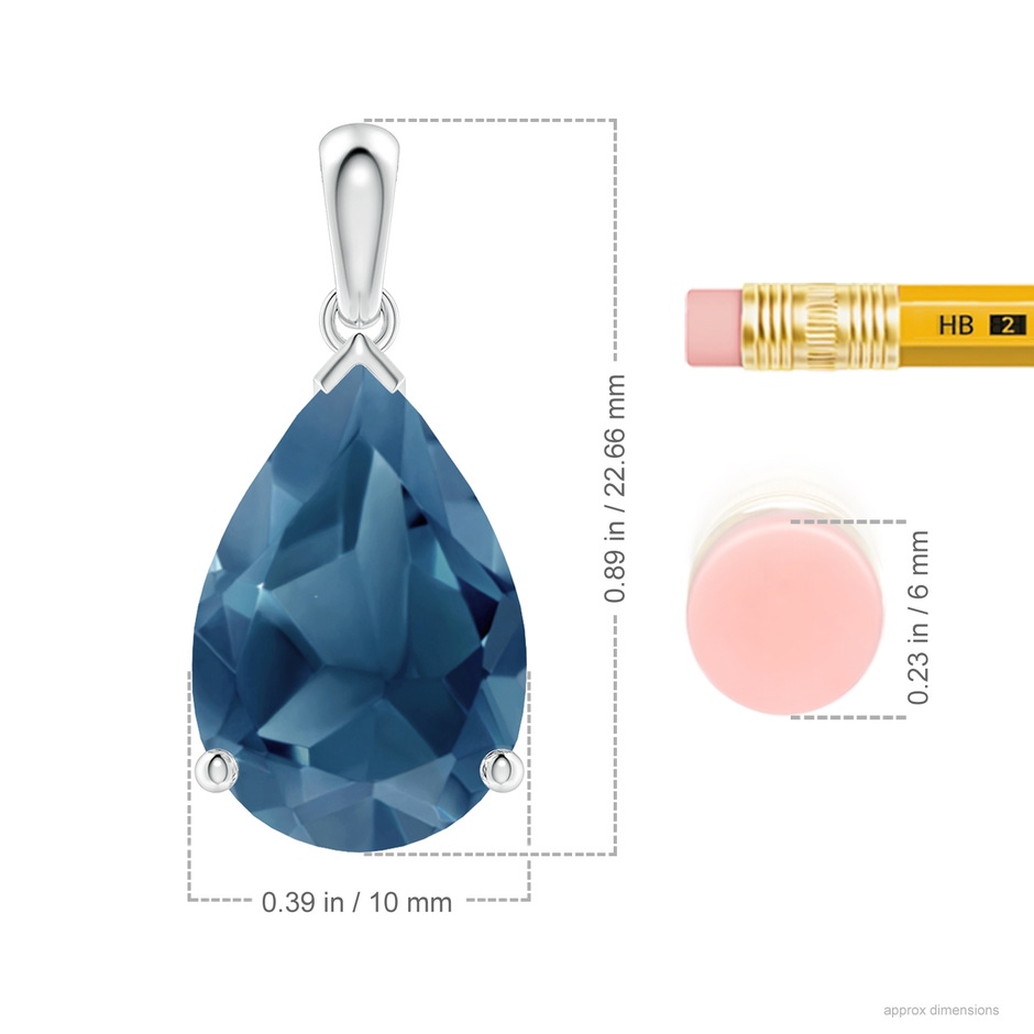 15x10mm A Prong-Set Pear London Blue Topaz Solitaire Pendant in S999 Silver ruler
