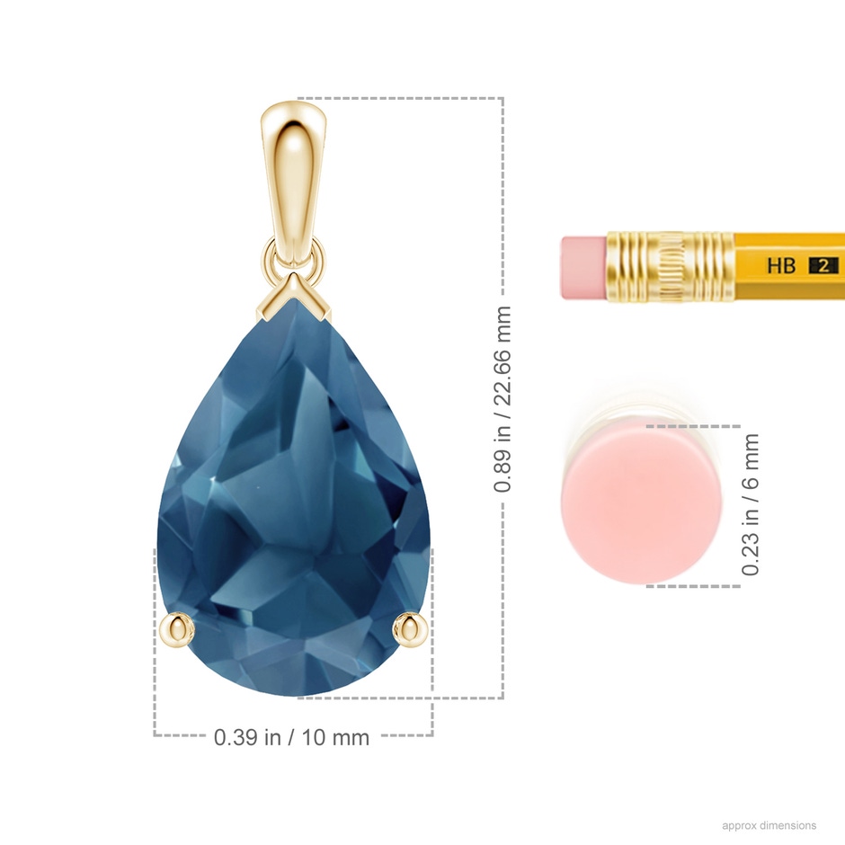 15x10mm A Prong-Set Pear London Blue Topaz Solitaire Pendant in Yellow Gold ruler
