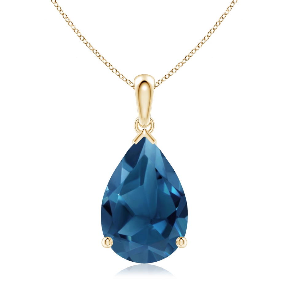 15x10mm AA Prong-Set Pear London Blue Topaz Solitaire Pendant in Yellow Gold 