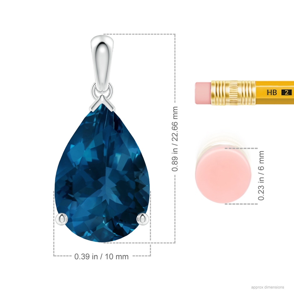 15x10mm AAA Prong-Set Pear London Blue Topaz Solitaire Pendant in 18K White Gold ruler
