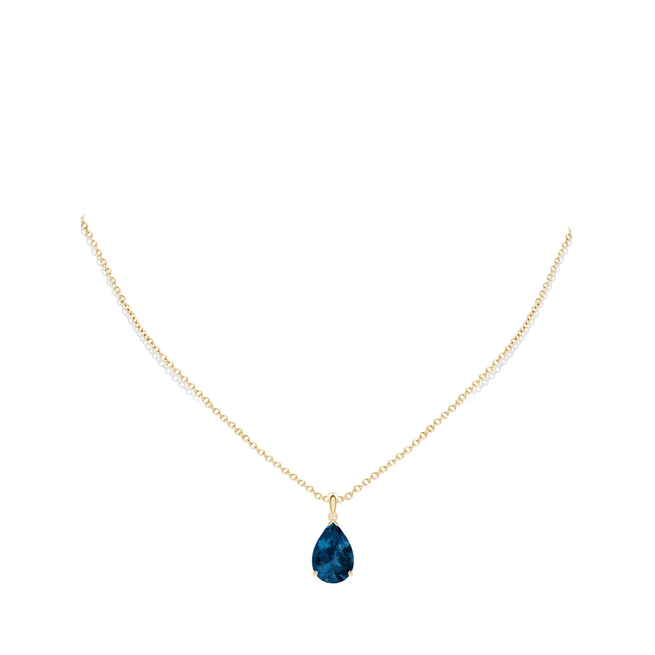 15x10mm AAA Prong-Set Pear London Blue Topaz Solitaire Pendant in Yellow Gold pen