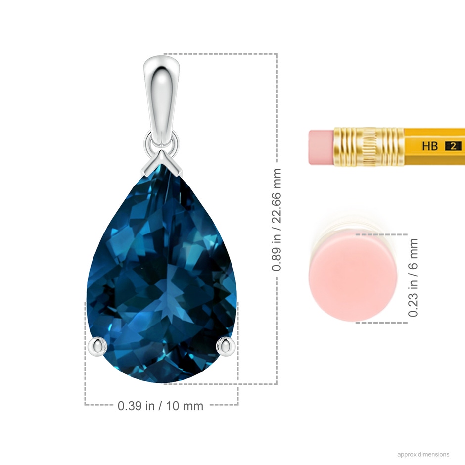15x10mm AAAA Prong-Set Pear London Blue Topaz Solitaire Pendant in 18K White Gold ruler