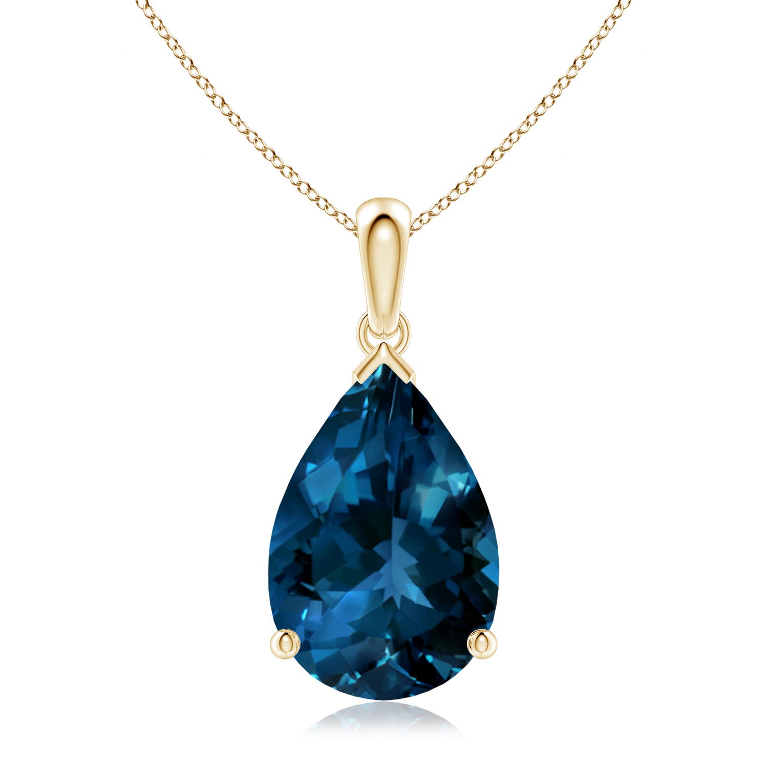 15x10mm AAAA Prong-Set Pear London Blue Topaz Solitaire Pendant in Yellow Gold