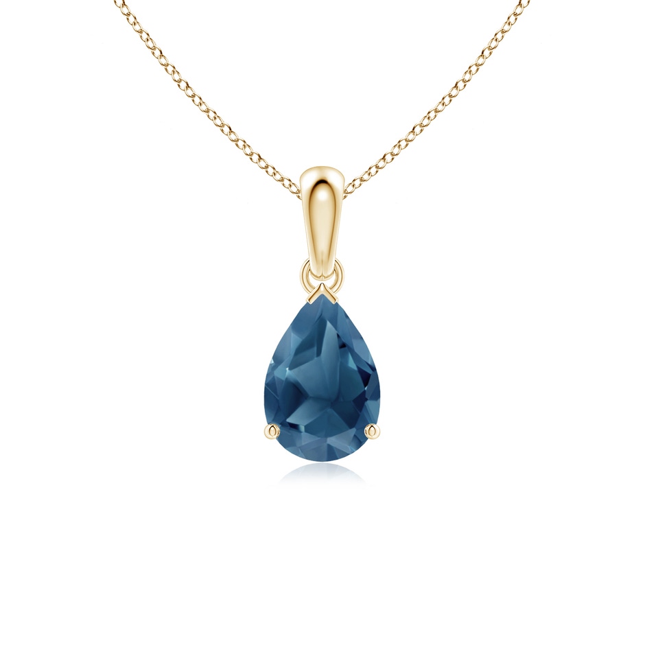 9x6mm A Prong-Set Pear London Blue Topaz Solitaire Pendant in Yellow Gold 
