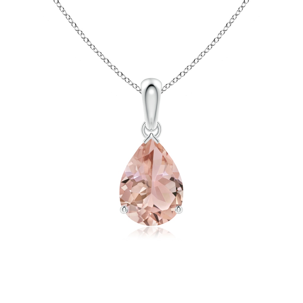 10x7mm AAA Prong-Set Pear Morganite Solitaire Pendant in White Gold