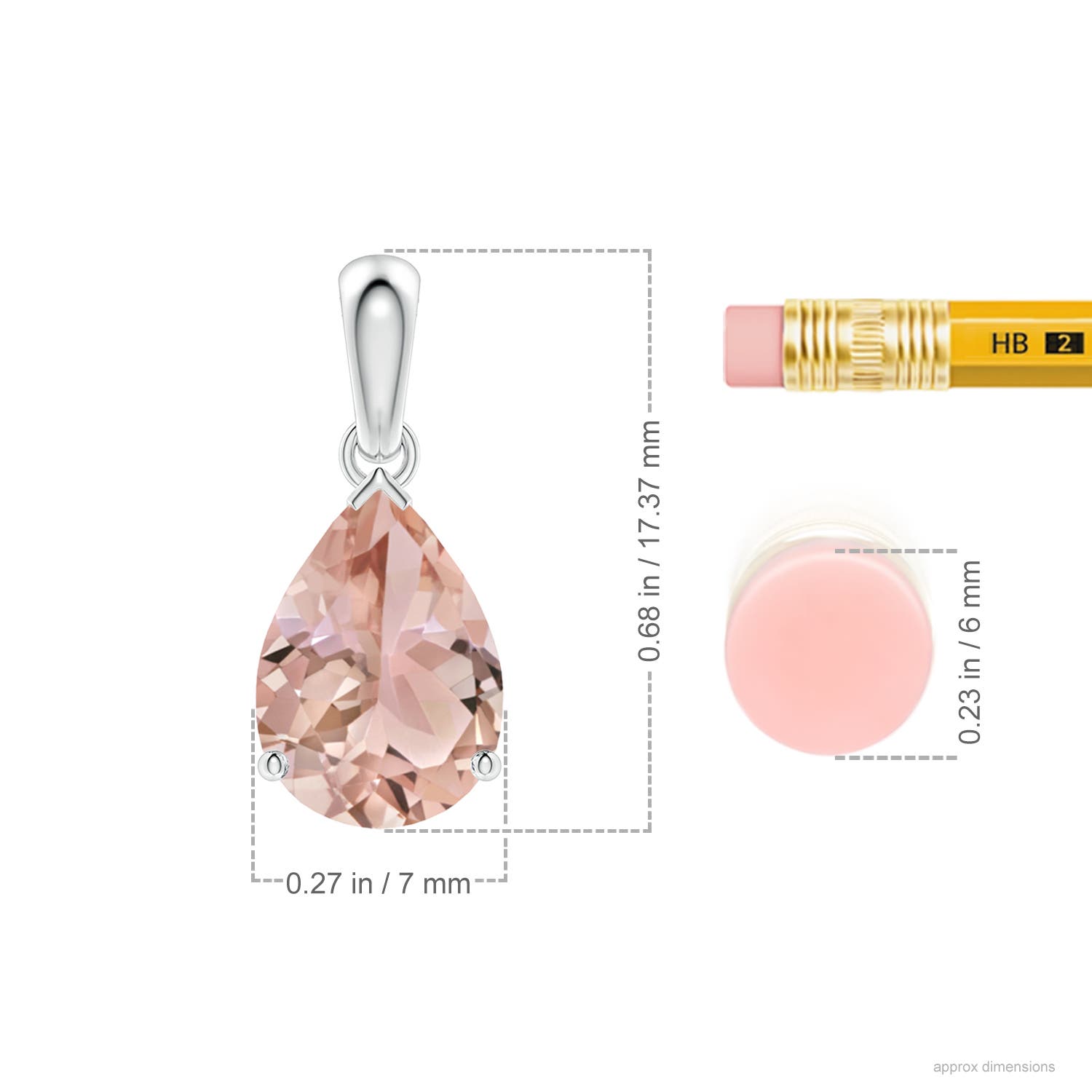 10x7mm AAA Prong-Set Pear Morganite Solitaire Pendant in White Gold - ruler