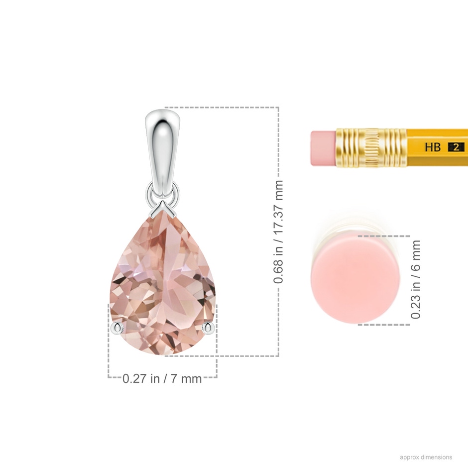 10x7mm AAA Prong-Set Pear Morganite Solitaire Pendant in White Gold ruler