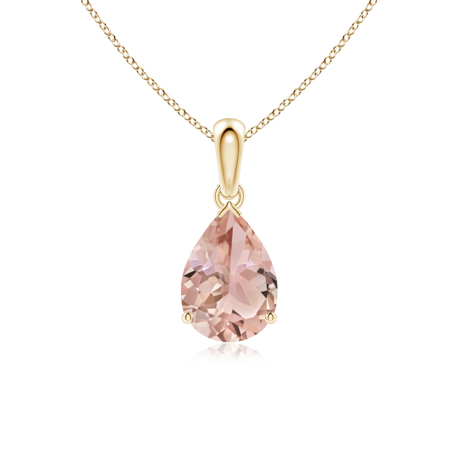 10x7mm AAA Prong-Set Pear Morganite Solitaire Pendant in Yellow Gold 
