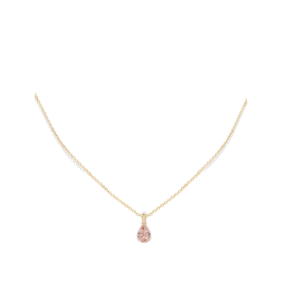 10x7mm AAA Prong-Set Pear Morganite Solitaire Pendant in Yellow Gold pen