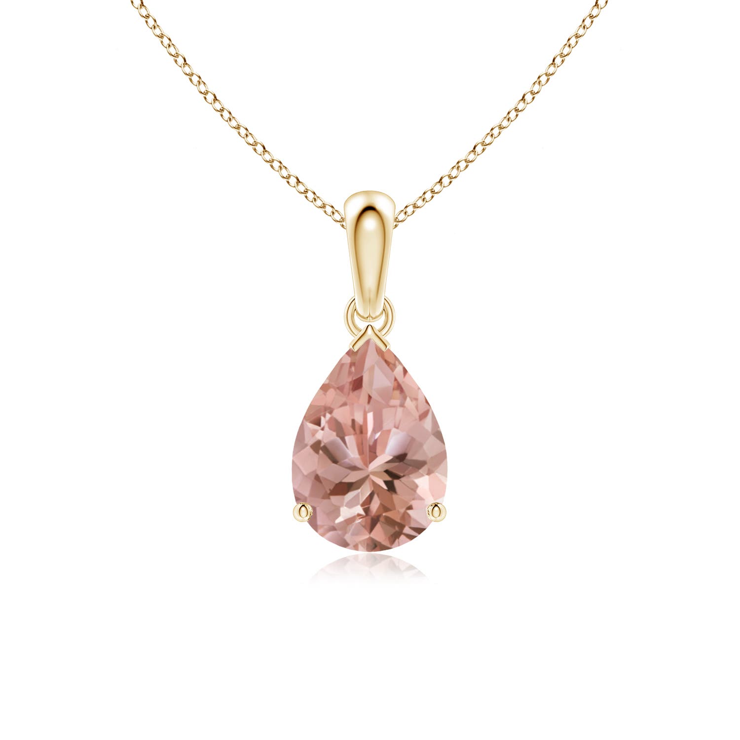 10x7mm AAAA Prong-Set Pear Morganite Solitaire Pendant in 18K Yellow Gold
